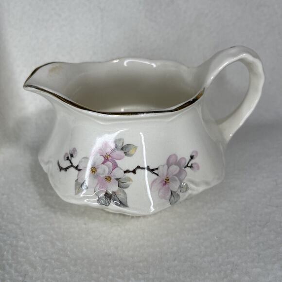 Homer Laughlin Other - Vintage~ Homer Laughlin D50N6 Pink Flower Gold Rim Creamer Pitcher